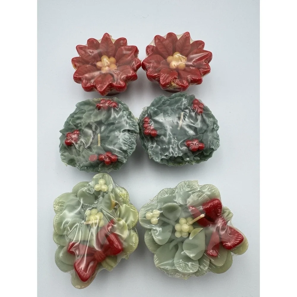 Yankee‎ Candle Floating Christmas Candles Poinsettia Holly Mistletoe NOS